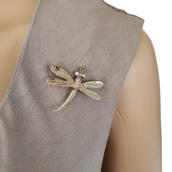 VTG Wayne Diamond 2 Pc Skirt Set Women's 22 Gray Tank Blouse Satin Dragonfly Pin - Picture 10 of 12